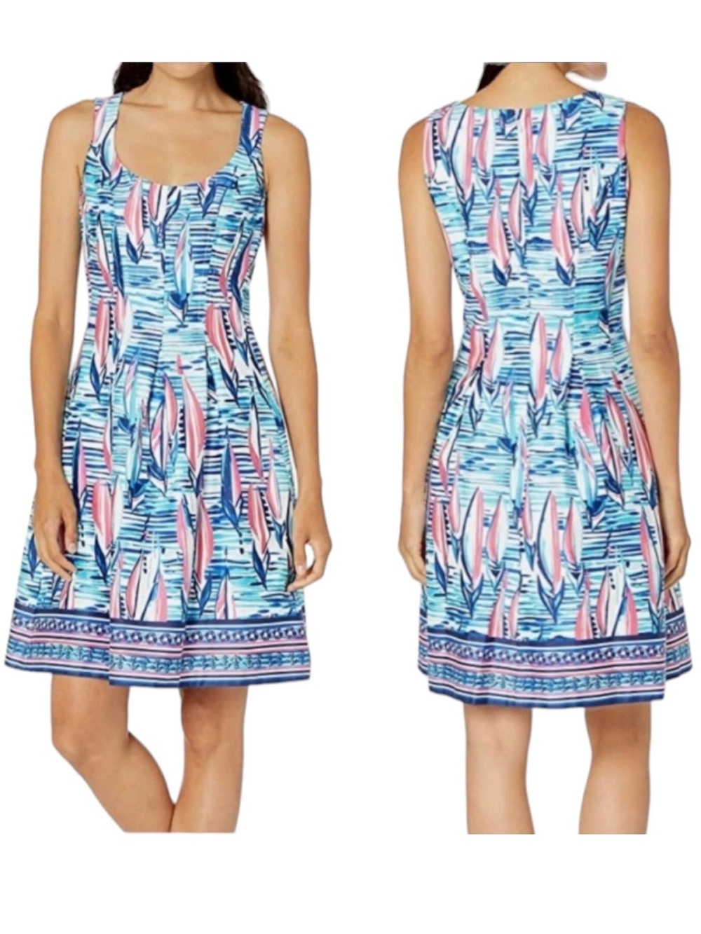 Pappagallo Bahama Blue Multi Sleeveless Sailboat Fit & Flare Dress. 16. NWT. - Picture 7 of 11